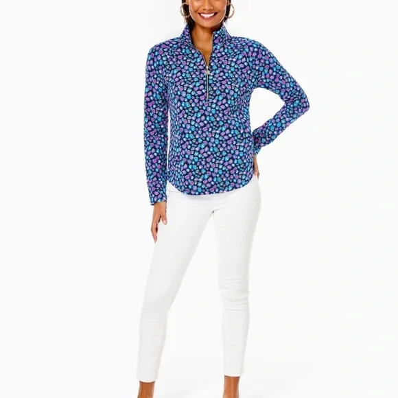 Lilly Pulitzer NWT Skipper Popover Seabreeze Blue Navy Half-Zip Top Large L - Picture 4 of 11